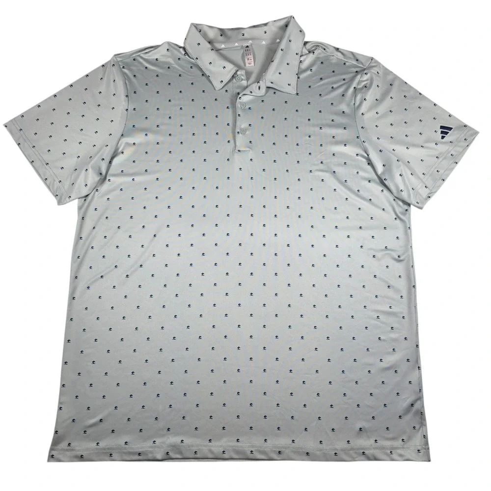 Adidas Palmetto Print AOP Silver Navy UPF50 Performance Golf Polo- Men's Size XL